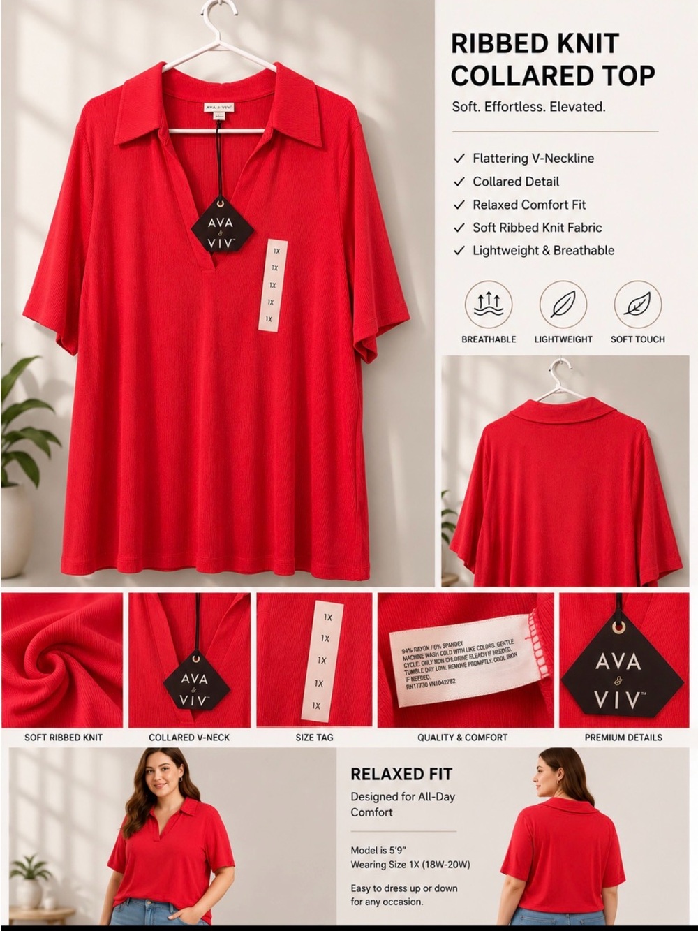 Ava & Viv Ribbed Knit Collard Top